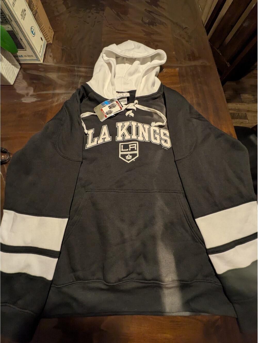 Los Angeles Kings superior X-Large lacer Black White Hoodie (Champion) NWT